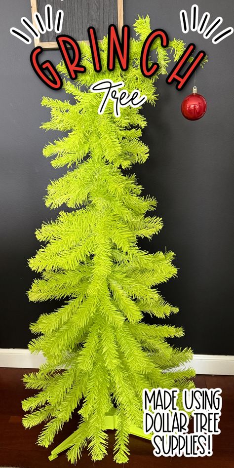 The $15 Dollar Tree Grinch Tree Everyone Will Think You Bought at Hobby Lobby! Grinch Christmas Tree Diy, Camper Christmas Decorations, Dollar Tree Grinch, Diy Grinch Christmas Tree, Diy Grinch Tree, Grinchmas Decorations, Grinch Diy, Diy Grinch, Camper Christmas