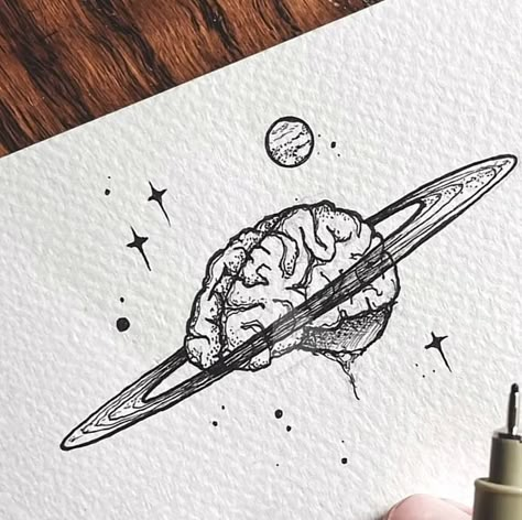 Planet Tattoo, Brain Tattoo, رسم كاريكاتير, Muster Tattoos, Space Tattoo, Arte Inspo, Aesthetic Quotes, Doodle Art Designs, Pencil Art Drawings