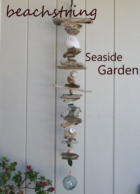 68 Crafts To Try, Driftwood Mobile, Driftwood Diy, Seaside Garden, Driftwood Projects, Driftwood Decor, Driftwood Crafts, Seashell Art, Beach Crafts