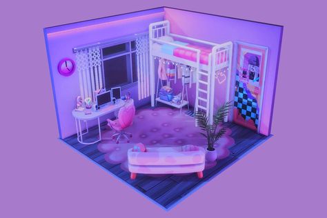 Sims 4 Streamer Room, Y2k Room Ideas, Sims4 Builds, Sims Rooms, Y2k Room, Fantasy Bedroom, Sims 4 Bedroom, Sims 4 House Plans, Purple Bedroom