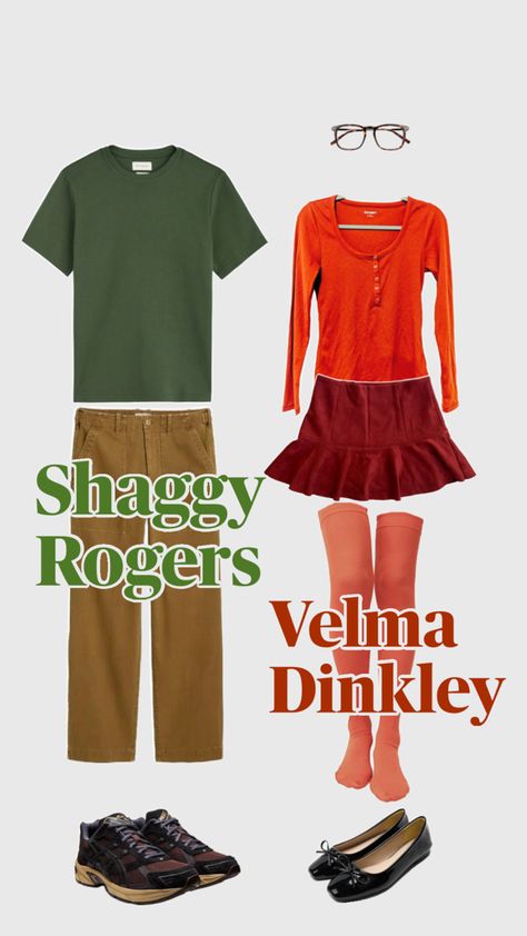 Velma And Shaggy Costume, Shaggy Costume, Shaggy And Velma, Velma Costume, Costume Couple, Shaggy Rogers, Velma Dinkley, Couple Halloween, Couple Halloween Costumes