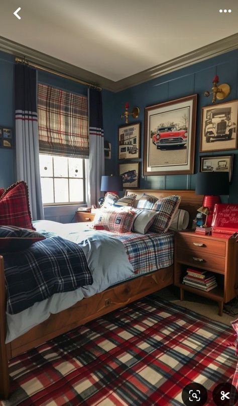 Boys Americana Bedroom, Americana Bedroom, Vintage Boys Bedrooms, Boys Room Blue, Teenager Bedroom Boy, Big Boy Bedrooms, Kid Rooms, Teen Boy Bedroom, Boy Bedroom