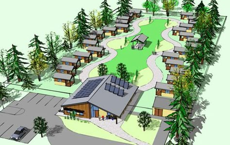 Co Housing, Tiny House Village, Tiny House Community, Tiny Village, Resort Design, Homeless Shelter, Tiny House Movement, Small Village, Tiny House Living