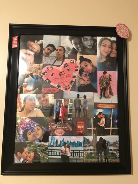 Boyfriend Basket Ideas Anniversaries, Valentines Gift For Boyfriend Picture Collage, 1 Year Anniversary Picture Frame, Couple Picture Gift Ideas Diy, Diy Anniversary Picture Gifts, Anniversary Picture Frame Ideas, 1 Year Anniversary Gift Ideas For Him Picture Frame, Gift Ideas With Pictures For Boyfriend, Picture Anniversary Gifts For Him