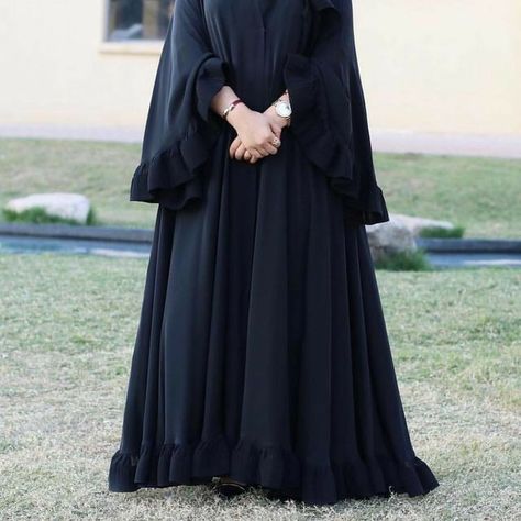 There are all sorts of items of dress which are worn by Muslim women, and these vary all over the world. Sharia (Islamic law) does not require women to wear a burqa (Arab.:بُرقع‎; Persian: پرده ;Urdu: also known as chadri or paranja in Central Asia; transliterated burkha, bourkha, burka or burqu') is an enveloping outer garment worn by women in some Islamic traditions to cover their bodies when in public. Abaya Burqa New Design, Burkha Designs Black Dubai, Burkha Designs Black, Burqa Fashion, Burkha Designs, Black Abaya Designs, Abaya Designs Latest, Islamic Fashion Dresses, Abaya Fashion Dubai