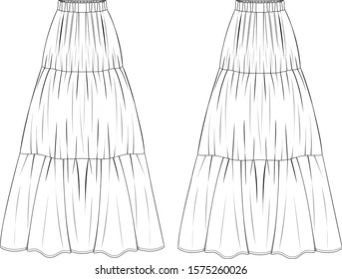 Long Skirt Drawing, Skirt Flat Sketch, Drawing Skirt, Skirt Drawing, Flat Drawings, Drawing Examples, Flat Sketches, Skirt Long, Animal Skulls