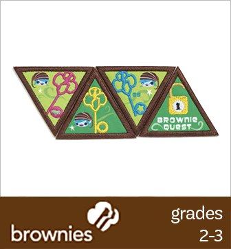 Girl Scout Brownies earn triangle shaped badges, typically edged in brown to match the uniform. In 2011, the Girl Scouts of the USA updated all of the Girl Scout badge programs and retired or remade all of the old ones. It is still possible to earn Brownie awards that have been retired, if you... Brownie Sash, Brownie Quest Journey, Brownie Quest, Girl Scout Law, Brownie Badges, Girl Scouts Brownies, Brownie Scouts, Brownie Girl Scout, Girl Scout Badges