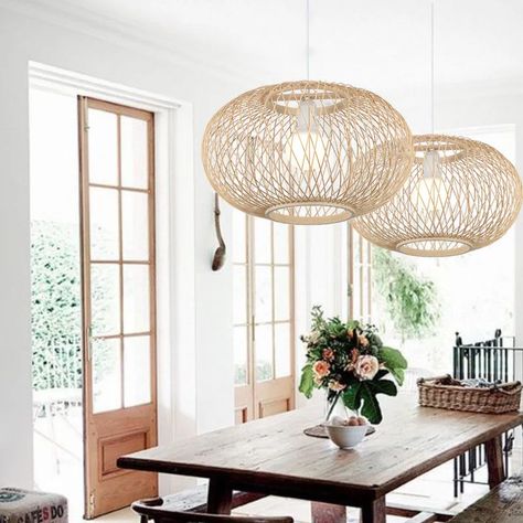 Bay Isle Home Helsel 1 - Light Single Geometric Pendant & Reviews | Wayfair Hanging Bedroom Lights, Bamboo Chandelier, Fabric Chandelier, Rattan Light Fixture, Hanging Bedroom, Rattan Lamp, Wooden Pendant Lighting, Bamboo Pendant Light, Rattan Pendant Light