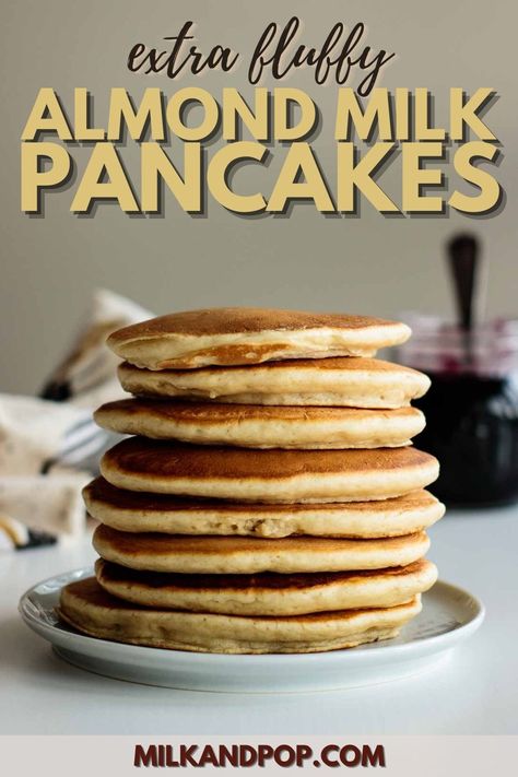 A stack of thick pancakes. Pancake Recipe Almond Milk, Almond Milk Pancakes, Almond Meal Pancakes, Dairy Free Pancake Recipe, Milk Pancakes, Sugar Free Pancakes, Recipes Chili, Pasta Bread, Almond Pancakes