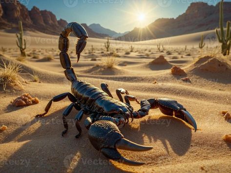 Scorpion with its robust body and curved tail in the middle of a dessert Scorpion In Desert, Scorpion Image, Scorpion Tail, Desert Scorpion, Hawaii Wall Art, Tree Saw, Brunette Woman, Custom Tattoo Design, Heart Tree