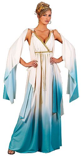 Womens Greek Goddess Costume Floor Length GownHeadpieceRule over Mount Olympus in this beautiful Greek goddess costume! The women's costume includes a floor-le Aphrodite Costume, Greek Goddess Costume Halloween, Greek God Costume, Goddess Halloween Costume, Goddess Halloween, Toga Dress, Greek Goddess Dress, Greek Costume, Goddess Gown