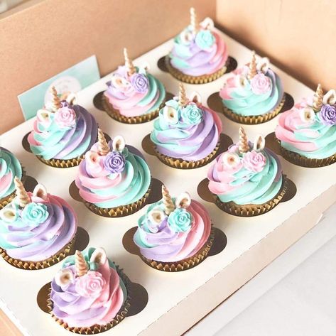 Cupcakes Unicorn Birthday, Unicorn Mini Cupcakes, Simple Unicorn Cupcakes, Pastel Unicorn Cupcakes, Unicorn Mermaid Cupcakes, Unicorn Birthday Party Cupcakes, Unicorn Birthday Party Cookies, Unicorn Rainbow Cupcakes, Unicorn Cake With Cupcakes