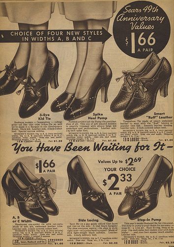 Oh time machine, where are you? At less than two dollars a pair, I want to stock up on fifty pairs of this classically gorgeous mid-30s heels! :) 1930s Shoes, Sears Catalog, Womens Winter Fashion Outfits, Office Fashion Women, 1930s Fashion, Hive Mind, Time Machine, Womens Fashion For Work, Heels Sandals