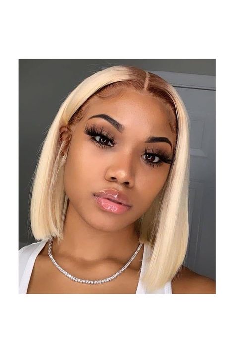 QUEEN MARY 4/613 Blonde Lace Front Wigs Human Hair Short Bob 13x4 Lace Wig Brazilain Ombre Blonde Straight Lace Frontal Wig for Black Women Pre Plucked With Baby Hair 180% Density Hair 12 Inch Hair Colorful, Blonde Bob Wig, Human Hair Wigs Blonde, Bob Lace Front Wigs, Blonde Lace Front Wigs, 613 Blonde, Penteado Cabelo Curto, Short Bob Wigs, Lace Hair