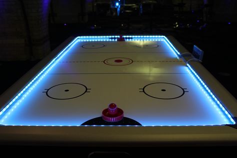 There are lots of LED colours to choose from so the Air Hockey Table with lights will fit in with your event theme perfectly. You can enjoy playing Air Hockey and it will look fantastic with LED lights! Air Hockey Table Game Room, Air Hockey Game Room, Kids Wooden Playhouse, Diy Video Game, Led Colours, Table Hockey, Basement Games, Hockey Room, Hockey Table