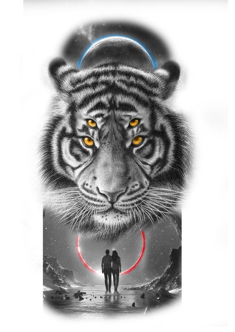 Tiger Tattoo Realistic, Tiger Tattoo Men, Lightning Tiger, Danny Tattoo, Eyes In The Dark, Tiger Face Tattoo, Tiger Tattoo Design, Tiger Drawing, Floral Tattoos