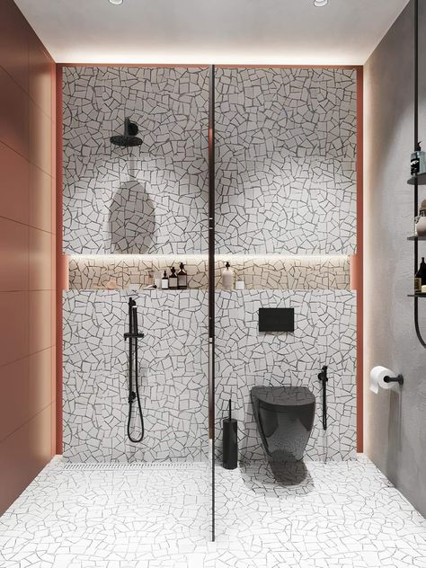 #art #bedroomdecor #homedesign #walldecor #shabbychic #bath Terracotta Apartment, Luxury Design Print, Black Fixtures, Red Ceiling, Red Dining Room, Public Bathrooms, Bathroom Red, Apartment Projects, Home Luxury