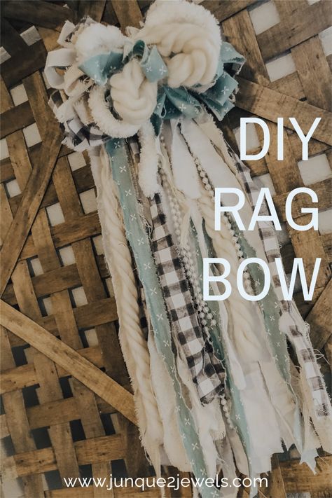 These shabby chic rag bows are perfect for adorning wreaths, signs, door hangers or adding to your home decor. I can even imagine rag bows made in white for wedding decor. Almost every creative project looks cuter with a rag bow and this tutorial makes it so easy! #ragbow #diycraft #weddingdecor How To Make Rag Bows Tutorial, Shabby Bows Diy, How To Make Shabby Chic Rag Bows, Fabric Bows For Wreaths, Rag Bow Tutorial, Diy Rag Bow Tutorial, Wreath Sign Ideas, Rag Bows Shabby Chic, Door Hanger Bows Diy