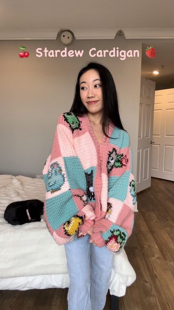 Katelyn Mariko 🌸 on Instagram: "First time trying tapestry crochet! Very proud of this since this is the first time I didn’t directly follow a pattern/tutorial, and I think it turned out ok 😅 #crochet #stardewvalley" Tapestry Crochet Cardigan, Crochet Tapestry Sweater, Tapestry Crochet Sweater, Crocheted Stuff, Square Cardigan, Crochet Tapestry, Pattern Tutorial, Tapestry Crochet, Alpha Patterns