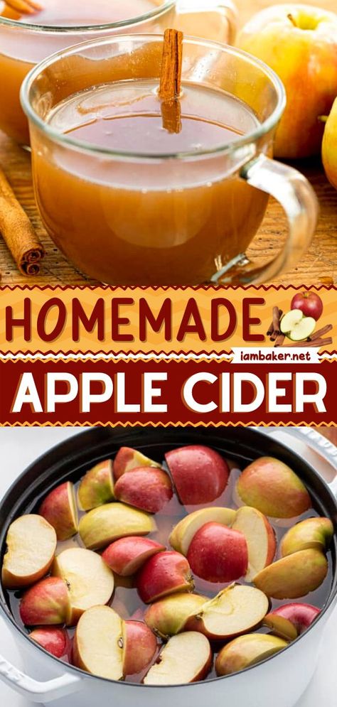 Hot Apple Cider Recipe, Homemade Drinks Recipes, Nonalcoholic Drink, Apple Ideas, Apple Cider Recipe, Homemade Apple Cider, Fall Baking Recipes, Cider Recipe, Homemade Foods