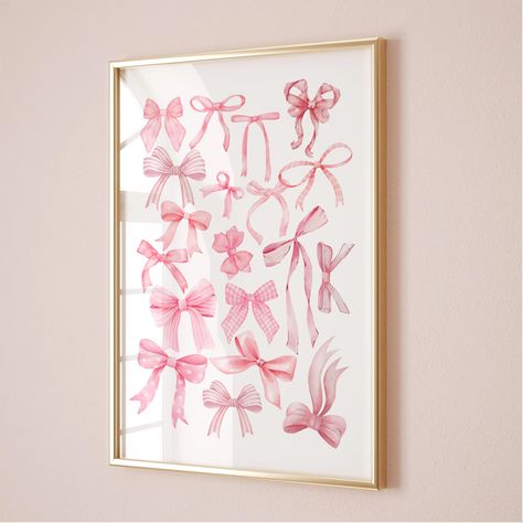 Pink And Gold Dorm Room, Coquette Art, Wall Art Preppy, Coquette Room Decor, Art Preppy, Coquette Room, College Apartment Decor, Girly Wall Art, Pink Bows