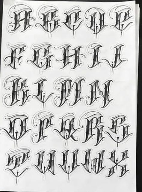 Lettering Tattoo Designs Alphabet, Fancy Lettering Alphabet Hand Drawn, Tattoo Lettering Fonts Old School, Lettering Styles Tattoo, Chicano Tattoo Font Alphabet, Alphabet Tattoo Design Lettering Styles, 3d Calligraphy Alphabet Fonts, Tattoo Letters Styles, Letters For Tattoos Fonts Style