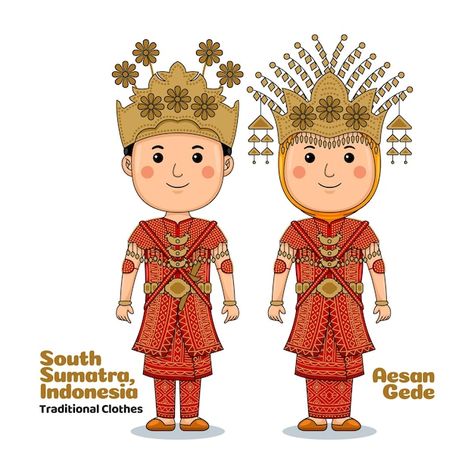 Couple wear aesan gede, south sumatra, i... | Premium Vector #Freepik #vector #traditional-clothes #traditional-dress #girl-illustration #female-illustration Traditional Clothing Drawing, Indonesian Traditional Clothes, Zepeto Room, South Sumatra, Clothing Drawing, Female Illustration, Girl Illustration, Traditional Clothes, Dress Girl