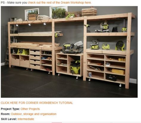 Diy Built In Shelves, Garage Organisation, Garage Workshop Organization, Garage Storage Shelves, Garage Tool Storage, Garage Work Bench, Workbench Plans, Diy Garage Storage, Garage Shelf