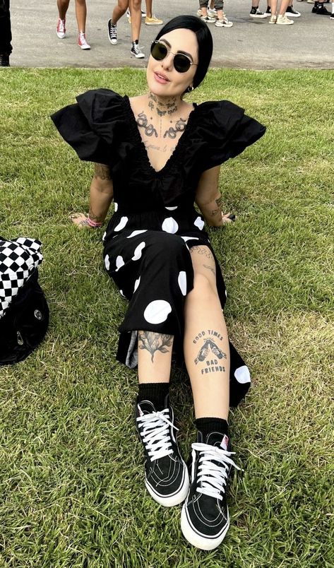 Edgy T Shirt Dress Outfit, Black Rock Style Summer Dress, Punk Slip Dress Outfit, Alt Sundress Outfit, Punk Style Summer T-shirt For Alternative Fashion, Casual Goth, Outfit Inspiration Women, Midsize Outfits, Eclectic Fashion