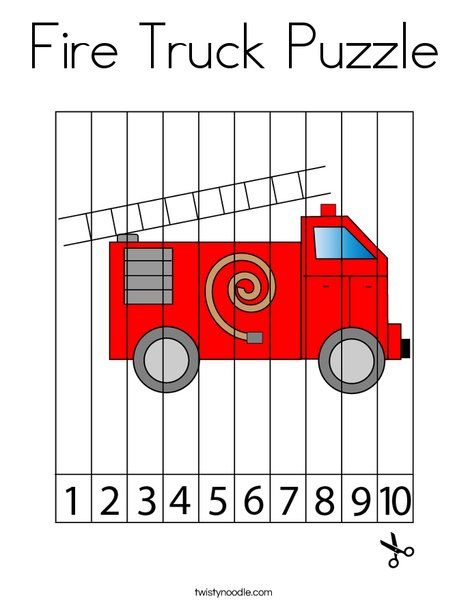 Fire Truck Puzzle Coloring Page - Twisty Noodle Fire Truck Puzzle Printable, F Is For Fire Truck, Firemen Activities For Preschool, Fire Safety Math Activities For Toddlers, Fire Truck Activities Preschool, Fire Truck Preschool Craft, Fire Truck Activities For Toddlers, Fire Truck Coloring Page, Fire Truck Craft Preschool