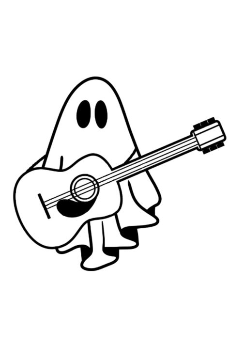 Ghost Guitar Tattoo, Skateboarding Ghost Tattoo, Ghost With Guitar Tattoo, Ghost Playing Guitar Tattoo, Ghost With Guitar, Ghost Playing Guitar, Tattoos Native American, Small Easy Drawings, Tattoos Elephant