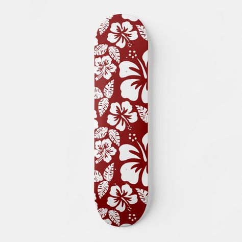 Flower Skateboard, Flower Skateboard Design, Red Skateboard, Beach Skateboard Design, Deck Art Skateboard, Santa Cruz Skateboards Decks, Custom Skateboards, Tropical Hibiscus, Skateboard Design