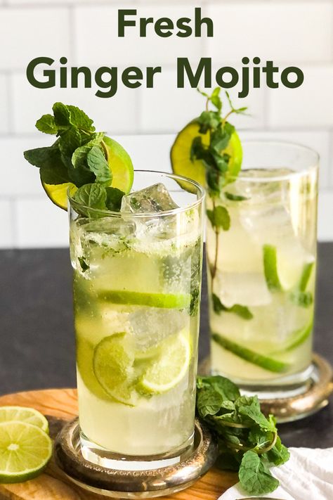 Best Rum For Mojitos, Mojito Pitcher, Ginger Simple Syrup, Ginger Mojito, Fancy Cocktails Recipes, Bubble Recipe, Mojito Mocktail, Mojito Cocktail, Ginger Syrup