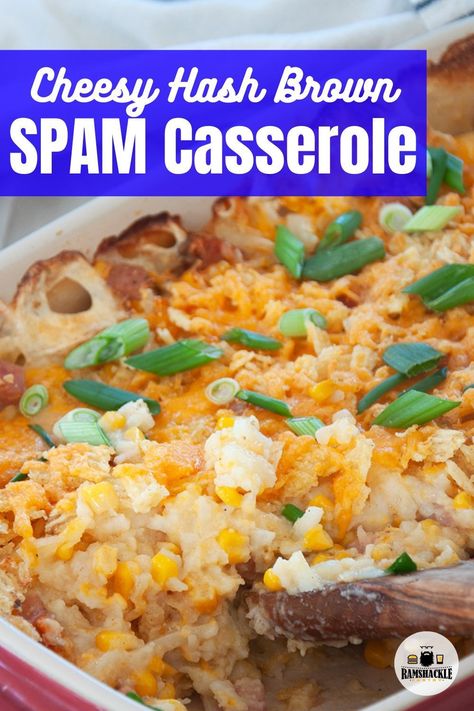 Spam Hashbrown Casserole, Dishes With Spam, Hot Dog Hashbrown Casserole, Recipes Using Spam Meat, Spam Breakfast Casserole, Spam Hotdish, Spam Casserole Recipes, Spam Recipes Breakfast, Recipes Using Spam