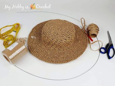 My Hobby Is Crochet: "Raffie" Sun Hat | Free Crochet Pattern Raffia Hat Crochet Pattern, Crochet Straw Hat Pattern Free, Crochet Raffia Sun Hat Pattern, Crochet Sun Hats Free Pattern, Crochet Straw Hat, Raffia Hat Pattern, Crochet Raffia Hat, African Weaving, Bobble Stitch Crochet Blanket