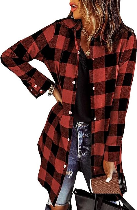 EVALESS Color Block Plaid Shacket Jacket Women V Neck Long Sleeve Button Down Blouses Tops Flannel Shirts Jackets Coats #women #jacket #coat #top #shirt #flannel #casual #chic #fashion #trendy #plaid #block #color #shacket #blouse #home #fall #autumn #christmas #gift Long Flannel Shirt Outfit, Long Flannel Shirt, Flannel Shirt Outfit, Long Flannel, Flannel Outfits, Casual Long Sleeve Shirts, Sleeveless Long Dress, Long Sleeve Flannel, Plaid Fashion