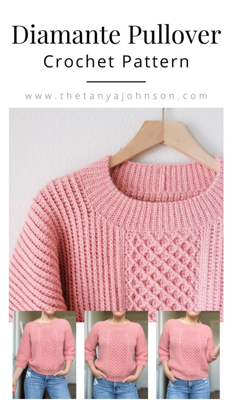 Crochet Pattern | Diamante Pullover Crochet Sweater Pattern Free Women, Chic Crochet Top, Crocheted Sweaters, Sweaters Crochet, Pullover Crochet, Crochet Sweater Design, Sweater Pattern Free, Ribbed Crochet, Crochet Garments