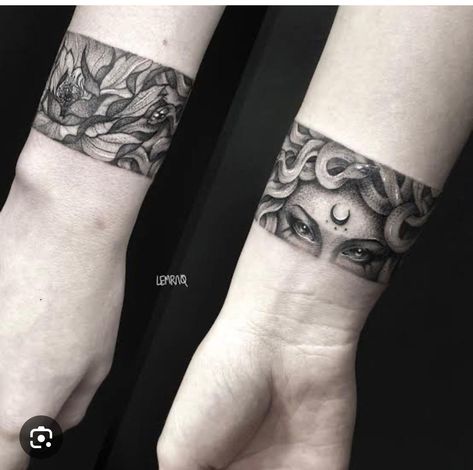 Braclet Tattoo, Pisces Tattoo Designs, Medusa Tattoo Design, Black Tattoo Cover Up, Band Tattoos, Forearm Band Tattoos, Yin Yang Tattoos, Armband Tattoo Design, Pisces Tattoos