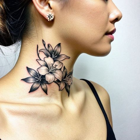 "Elegance in Every Detail: Sampaguita Neck Tattoo" Elevate your neck tattoo with delicate dots and swirls that enhance the natural beauty of Sampaguita flowers. #NeckTattoo #FloralTattoo #ElegantInk #tattoos #tattooart #tattooing #tattooideas #tattoodesign #tattooartist #tattooart #tattooinspiration #necktattoo #necktattoos #Sampaguita #jasmine Flower Neck Tattoos Women, Neck Flower Tattoo, Jasmine Flower Tattoo, Flower Neck Tattoo, Rings Tattoo, Behind Ear Tattoos, Lord Of The Rings Tattoo, Ear Tattoos, Neck Tattoos Women