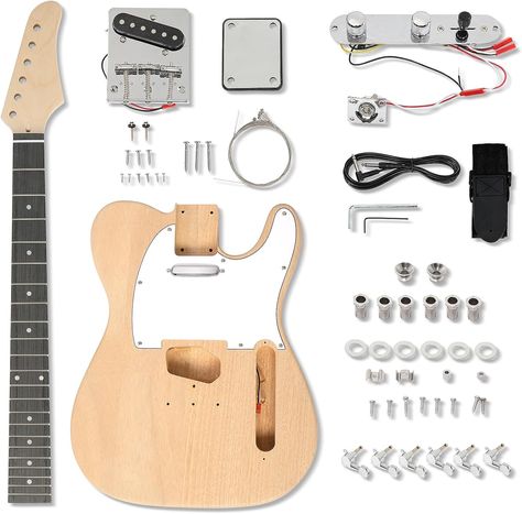 DIY guitar comes pre-sanded and drilled and no welding is required, which greatly reduces the difficulty of building your guitar. Not only come with instructions but also an assembly video with all the detailed steps to make your installation easier.

This DYI electric guitar comes deeply polished but completely unfinished so you can paint, stain, varnish or finish your guitar to any design you wish. If your kid love guitar, it might also be a good gift to inspire the children to create. Build Your Own Guitar, Diy Electric Guitar, Electric Guitar Kits, Diy Guitar, Guitar Diy, Woodwind Instruments, Guitar Kits, Guitar Neck, Guitar Body