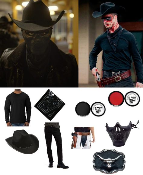 Black Halloween Costumes Men, Black Cowboy Costume Men, Cowboy Skeleton Costume, Scary Cowboy Costume, Black Cowboy Outfit Men, Mens Cowboy Costume, Cool Halloween Costumes For Men, Halloween Costume Ideas Men, Cowboy Costume Halloween