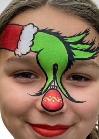 Grinch Face Paint, Face Paint Tutorial, Festival Face Paint, Xmas Makeup, Christmas Face Painting, Girl Face Painting, Christmas Eye Makeup, Paint Tutorial, Festival Face