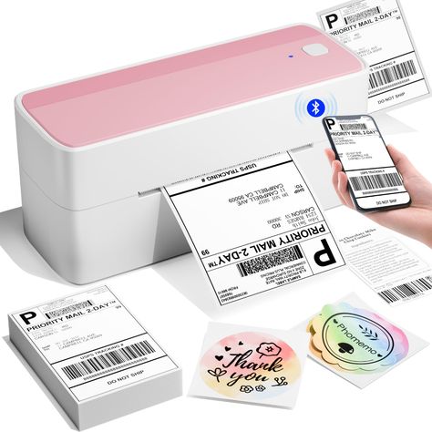 Amazon.com : Phomemo Bluetooth Thermal Label Printer, 241BT 4X6 Wireless Shipping Label Printer for Small Business, Pink Label Printer for Shipping Package, Compatible with iPhone, Android, Amazon, Shopify, UPSP : Office Products Label Printer For Small Business, Pink And White Office, Printer For Small Business, Shipping Label Printer, Retail Store Interior Design, Store Interior Design, Retail Store Interior, Shipping Packages, Best Printers