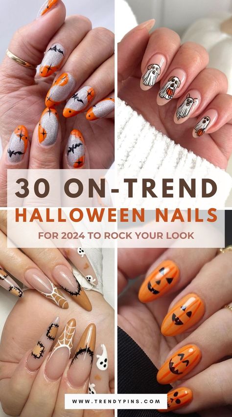 30 Trendy Halloween Nails For 2024 To Keep You Ahead Of The Game 4 Halloween Nails 2024 Trends, Halloween 2024 Nails, 2024 Halloween Nails, Halloween Nail Designs 2024, Trendy Nails Halloween, Halloween Nails 2024, Halloween Manicure Ideas, Trendy Halloween Nails, Halloween Manicure