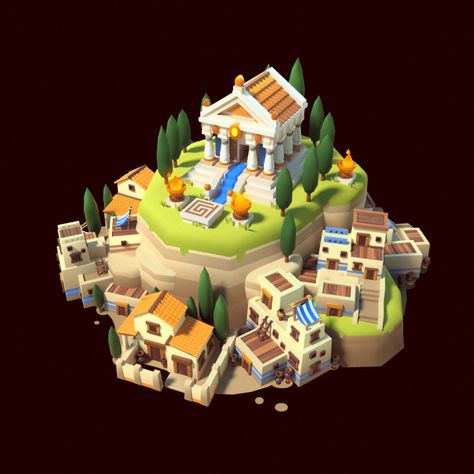 Roman Buildings, Isometric Game, Cartoon Building, Building Concept, Isometric Art, Isometric Design, Game Environment, Game Props, Low Poly Art