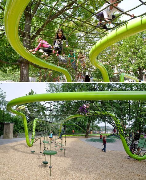 Sculptural playground in Schulberg, Germany. Designed by ANNABAU Playgrounds Architecture, Cool Playgrounds, Urban Playground, Play Ground, Outdoor Education, School Playground, Playground Design, Play Structure, Play Spaces