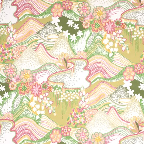 Daisy Chain - Green And Pink Wallcoverings | Schumacher Chain Wallpaper, Trippy Landscape, Daisy Aesthetic, Cushion Ideas, Daisy Chains, Chihiro Y Haku, Pink Wallpapers, Creation Art, Schumacher Fabric