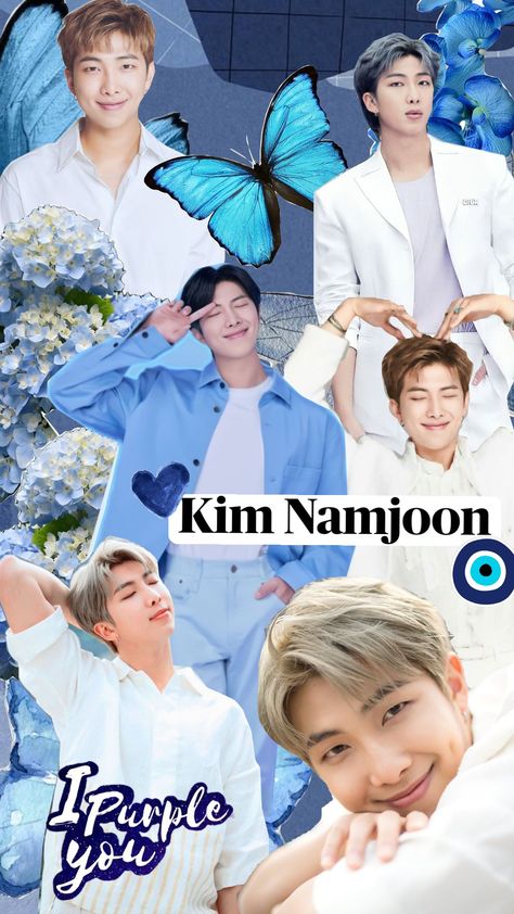 Rm Collage Aesthetic, Namjoon Blue, Blue White Wallpaper, Moodboards Aesthetic, Rm Aesthetic, Bts Happy Birthday, Rm Bts, Bts Lockscreen, White Wallpaper