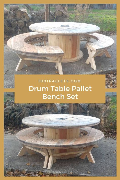 Cable Reel Table, Wooden Spool Tables, Wooden Spool Projects, Diy Pallet Decoration, Table Pallet, Spool Furniture, Pallet Furniture Plans, Spool Tables, Pallet Bench