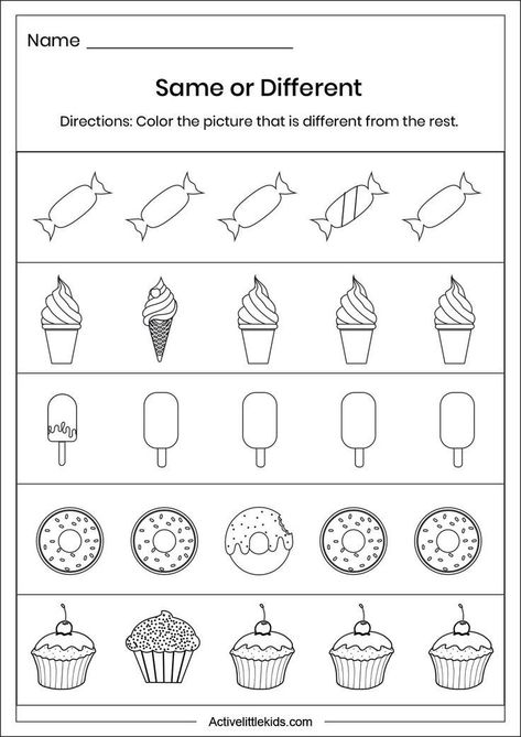 Preschool Sequencing Worksheets, Preschool Matching Worksheets, Evs Worksheet For Nursery Kids, Preschool English Worksheets For Kids, Same Different Worksheet, Same Or Different Preschool Worksheets, Same And Different Preschool, Same And Different Activities, Same Or Different Worksheets